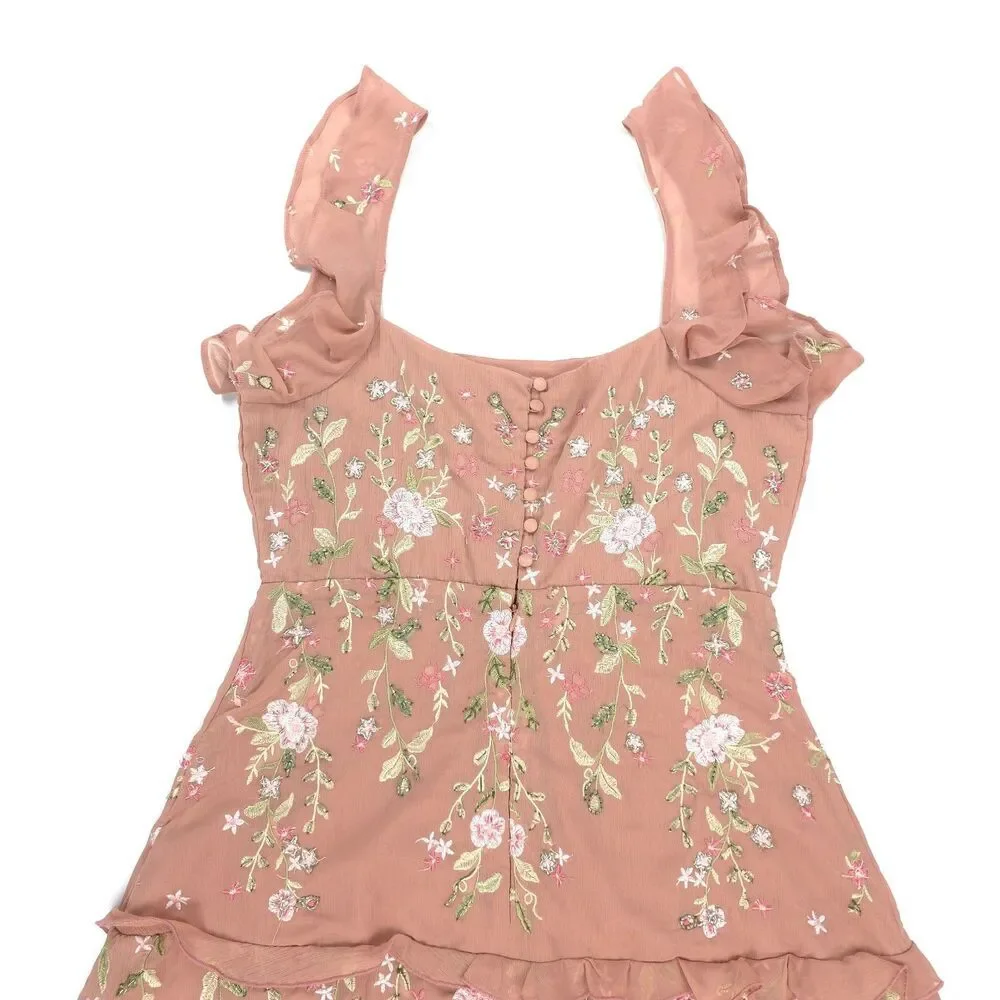 ASOS Cami Embellished Maxi Dress Bridesmaid Gown Embroidered Rose Ethereal Fairy - Picture 9 of 13